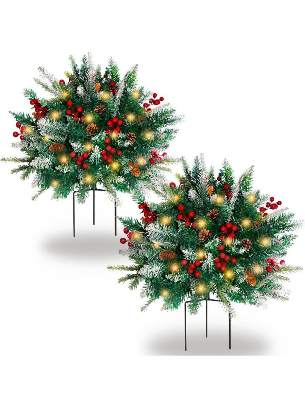 Lighted Christmas Urn Filler, 2 Pack 24 Inch Warm White LED Planter Decor